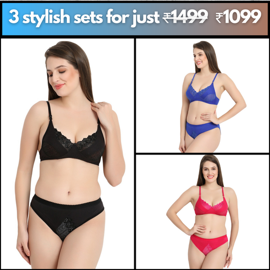 Lace Luxe Set of 3 [Black,Blue,Red]