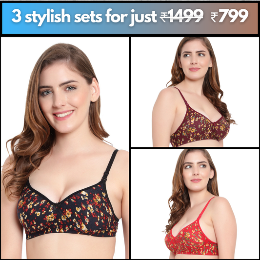 Evoe Ilusion Pack of 3 bra [Black,Brown,Red]